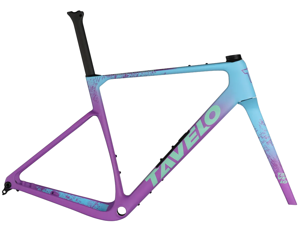 Tavelo Grow framset: carbon frame and fork with blue-purple coloring