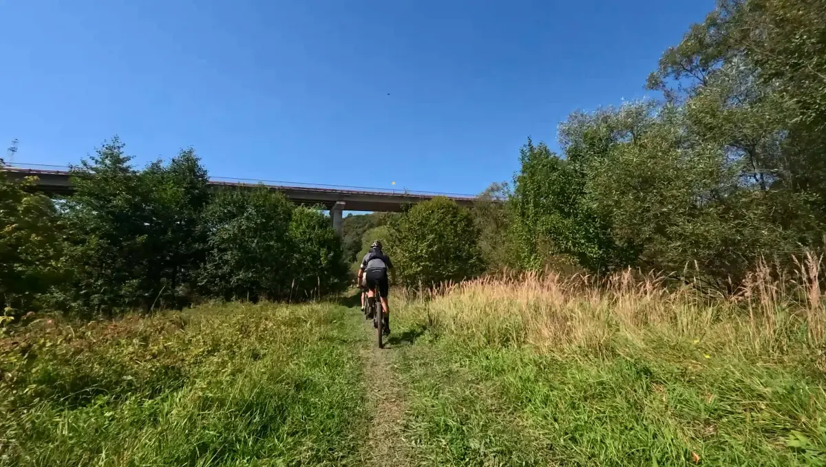 GravelCyclist participant on a narrow path among tall grass