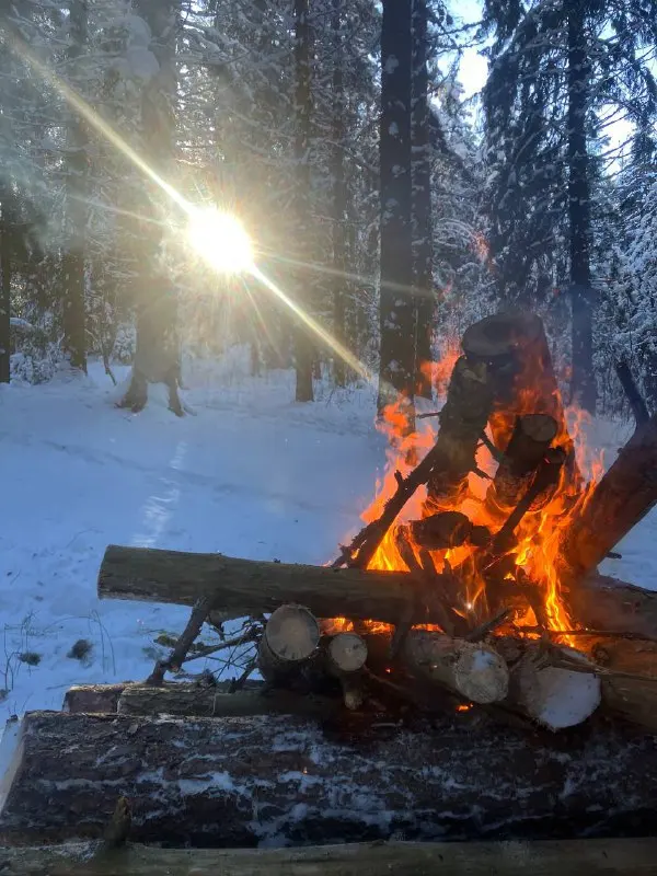 A bonfire in a snowy forest at the XCnews race